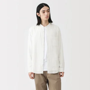 MUJI Áo Sơ Mi Nam Vải Kapok Double Gauze Cổ Trụ Tay Dài